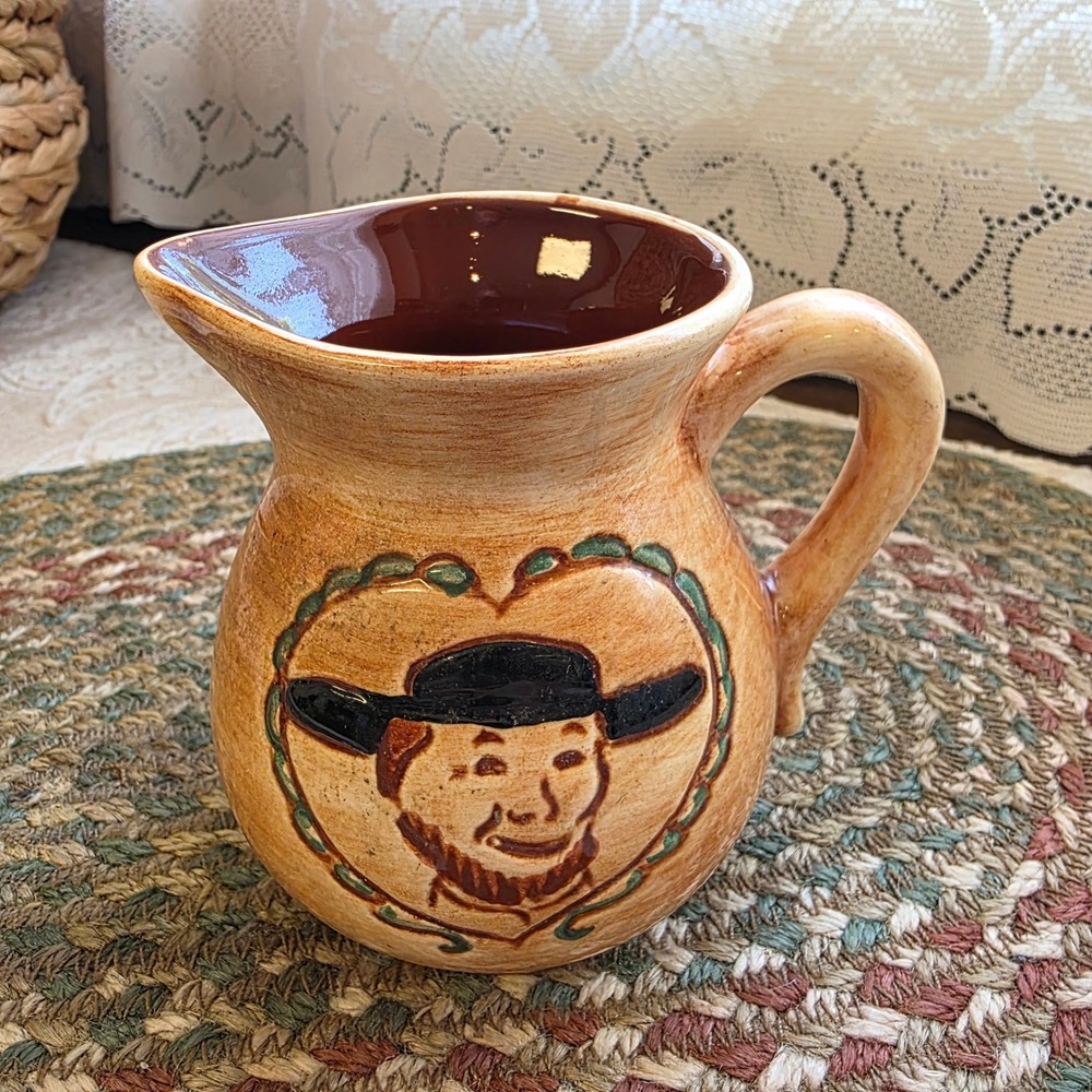 Pennsbury Pottery Amish Man Small 3" Pitcher Creamer Brown Folk Art Hand Painted